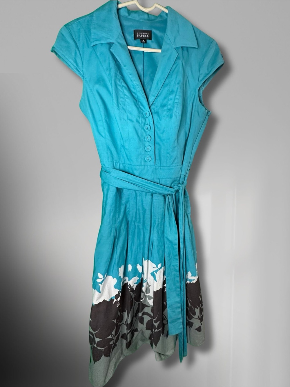Adrianna Papell Turquoise Cap-Sleeve Floral Hem Midi Dress